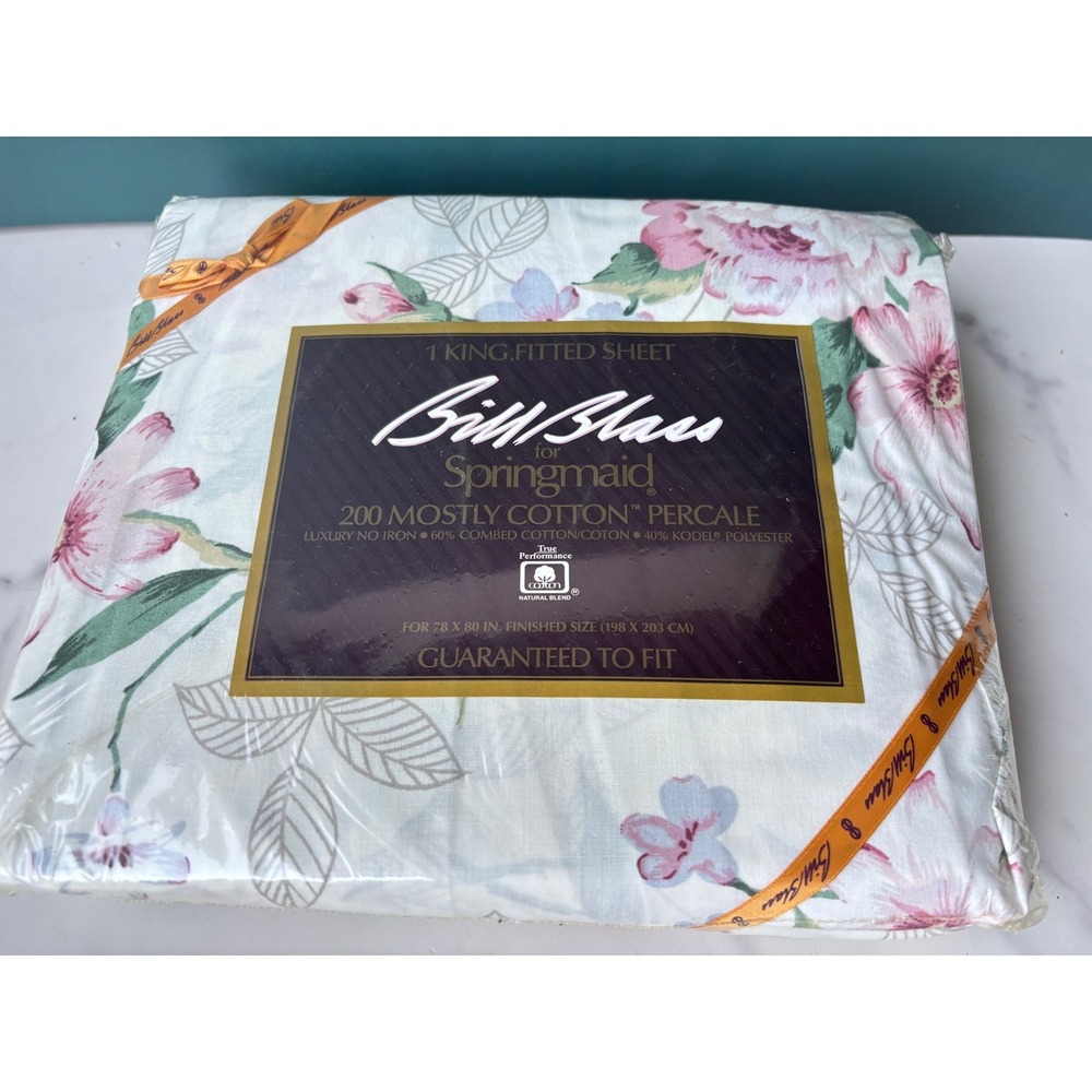 Bill Blass Springmaid King Fitted Sheet Romance Rose Floral Percale Vintage NEW